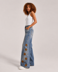 Women's Star Print Wide Leg Denim Jeans – High Waist Relaxed Fit Graphic Casual Streetwear Jeans