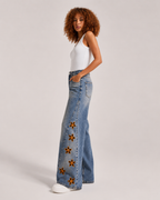 Women's Star Print Wide Leg Denim Jeans – High Waist Relaxed Fit Graphic Casual Streetwear Jeans