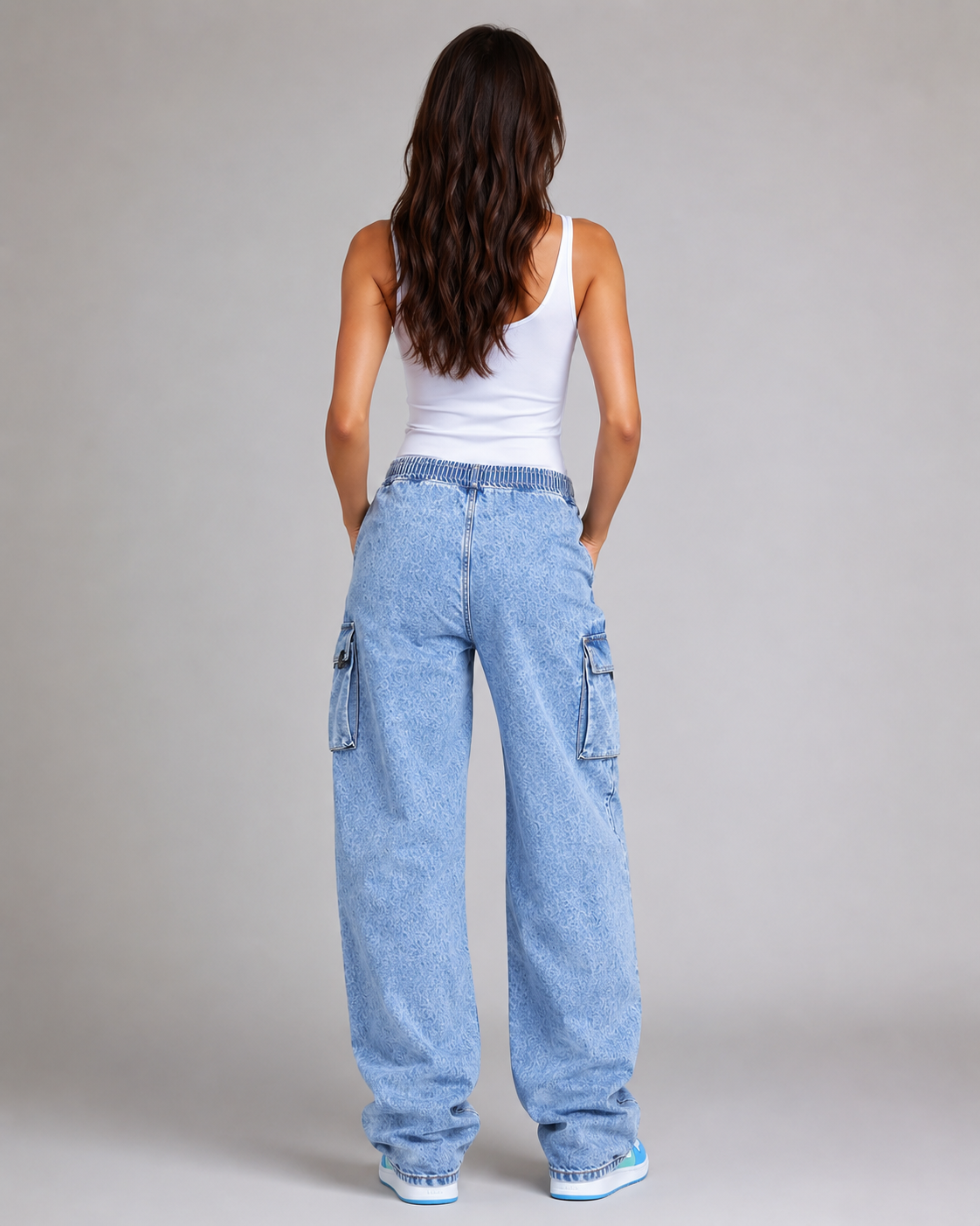 Women's Cargo Wide Leg Denim Jeans – High Waist Relaxed Fit Baggy Utility Pocket Casual Streetwear Jeans