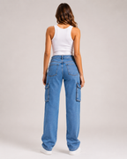 Women's Cargo Wide Leg Denim Jeans – High Waist Relaxed Fit Utility Pocket Casual Streetwear Jeans