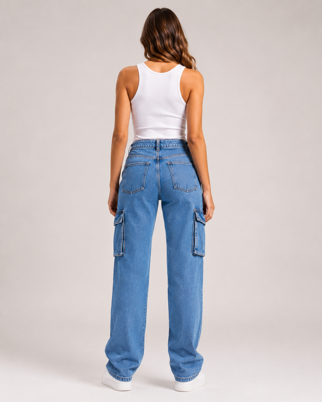 Women's Cargo Wide Leg Denim Jeans – High Waist Relaxed Fit Utility Pocket Casual Streetwear Jeans
