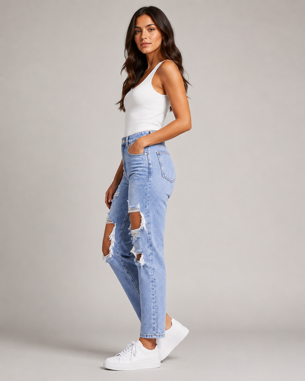 Women's High Waist Ripped Straight Leg Denim Jeans – Distressed Relaxed Fit Casual Everyday Jeans
