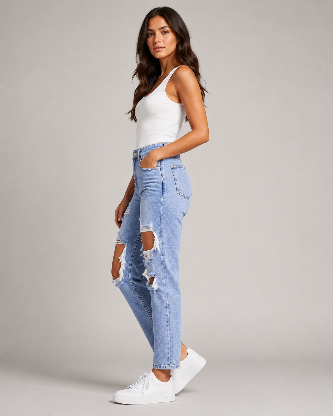 Women's High Waist Ripped Straight Leg Denim Jeans – Distressed Relaxed Fit Casual Everyday Jeans
