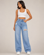 Women's High Waist Ripped Wide Leg Denim Jeans – Relaxed Fit Distressed Baggy Casual Streetwear Jeans