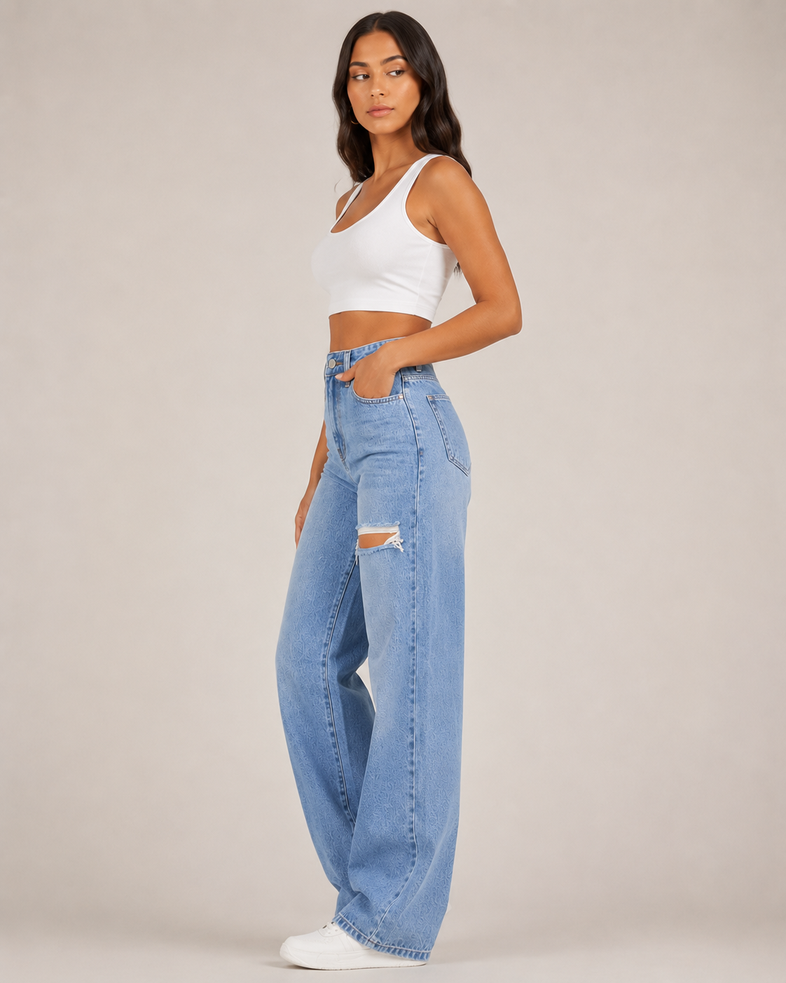 Women's High Waist Ripped Wide Leg Denim Jeans – Relaxed Fit Distressed Baggy Casual Streetwear Jeans