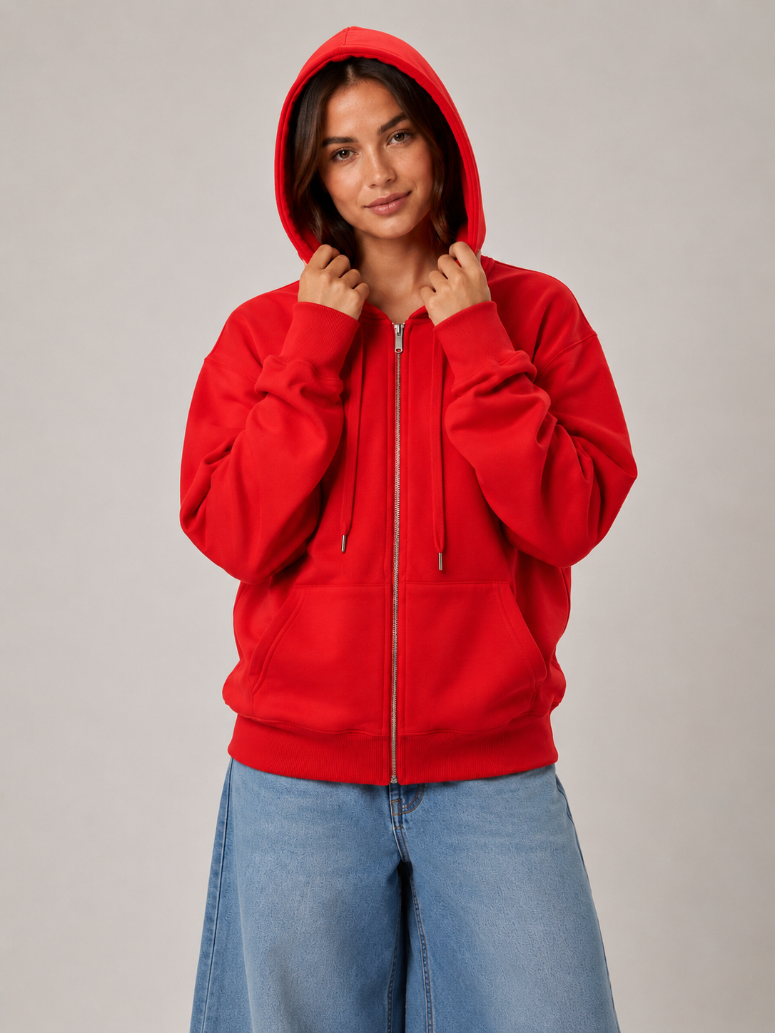Women's Fleece Lined Oversized Zip Up Hoodie – Hooded Sweatshirt Casual Jacket