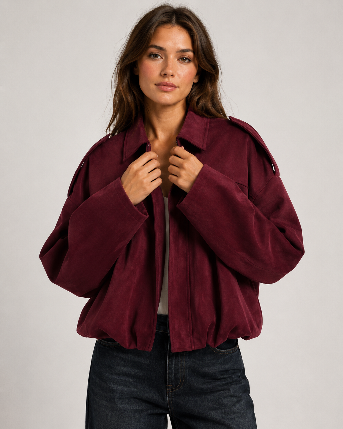 Women's Casual Bomber Jacket – Relaxed Fit Zip Up Casual Streetwear Lightweight Jacket