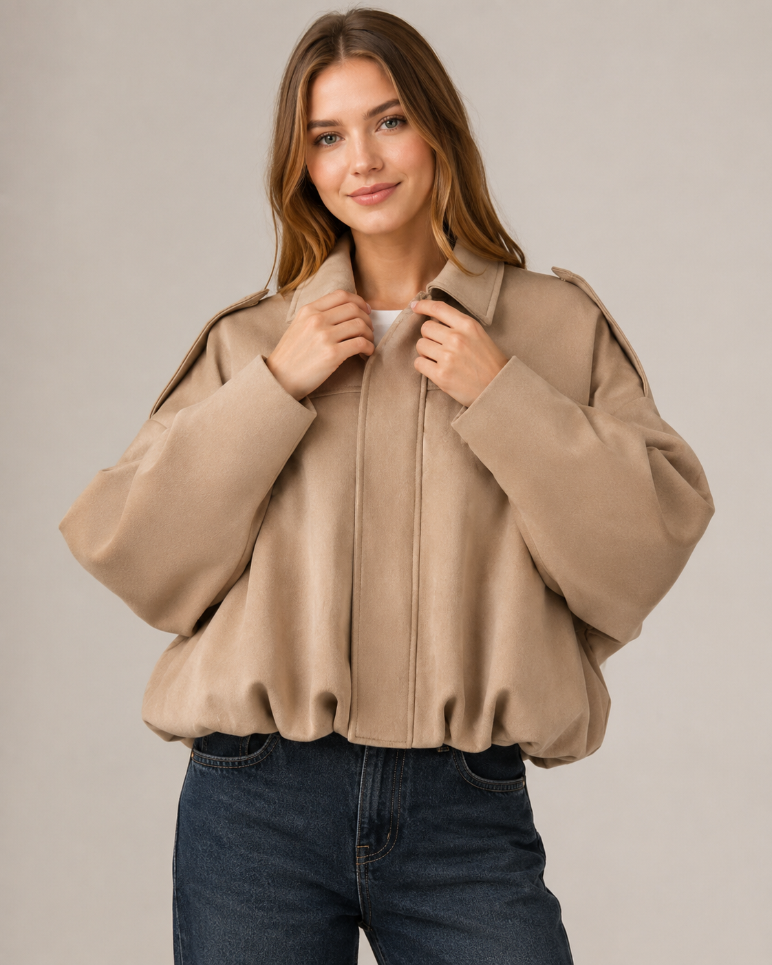 Women's Casual Bomber Jacket – Relaxed Fit Zip Up Casual Streetwear Lightweight Jacket