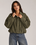 Women's Suede Bomber Jacket – Relaxed Fit Zip Up Collared Casual Vintage Streetwear Jacket