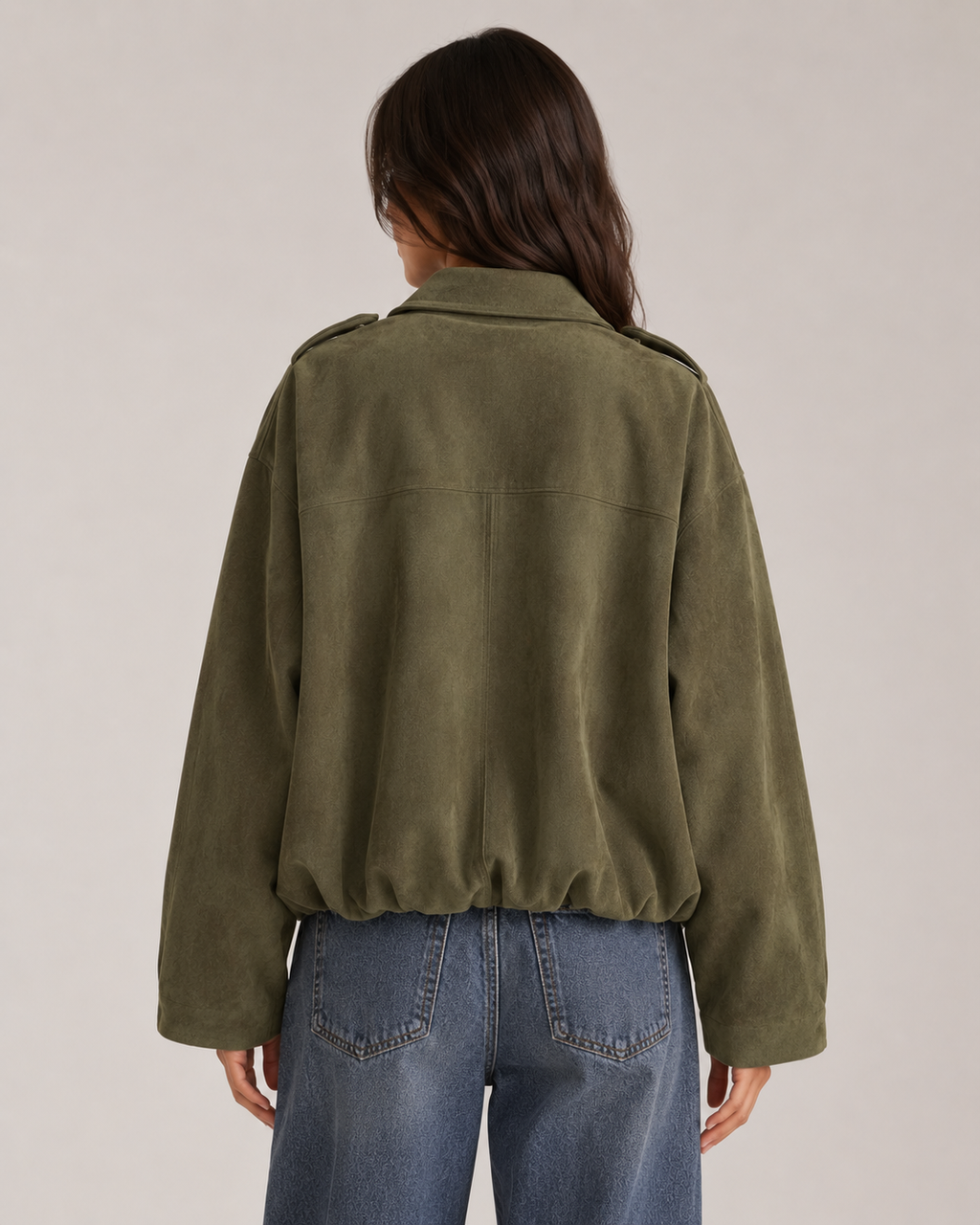 Women's Suede Bomber Jacket – Relaxed Fit Zip Up Collared Casual Vintage Streetwear Jacket