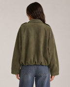 Women's Suede Bomber Jacket – Relaxed Fit Zip Up Collared Casual Vintage Streetwear Jacket