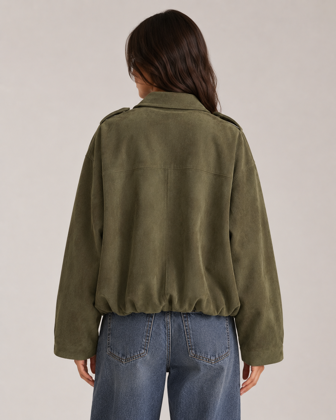 Women's Suede Bomber Jacket – Relaxed Fit Zip Up Collared Casual Vintage Streetwear Jacket