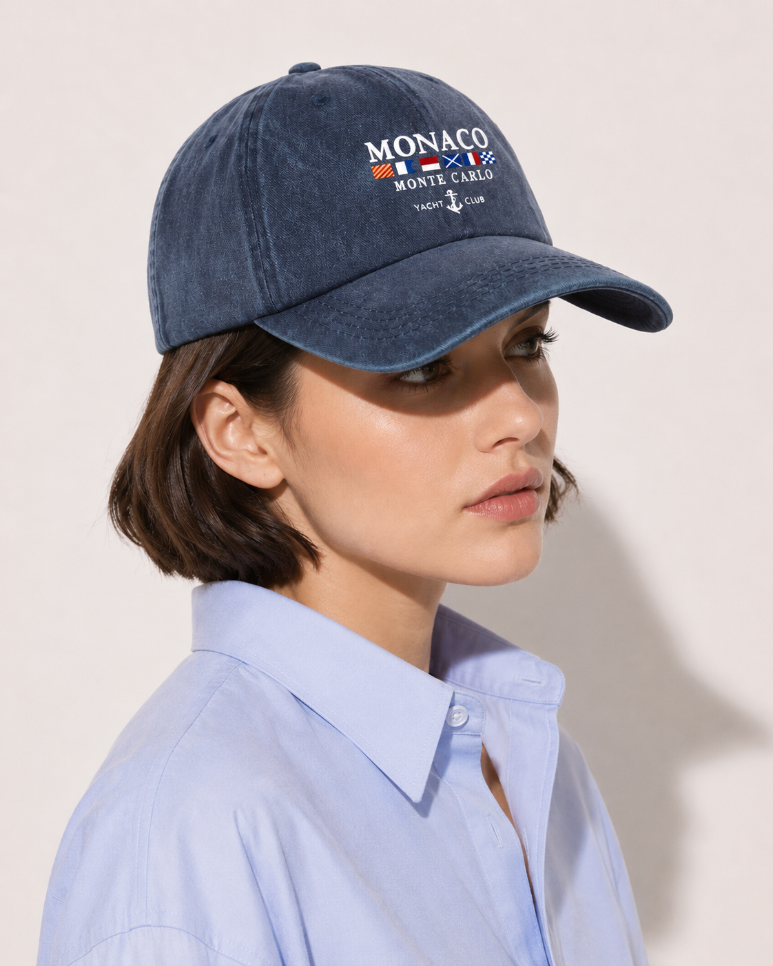 Vintage Washed Cotton Monaco Baseball Cap – Embroidered Adjustable Dad Hat Casual Unisex Hat