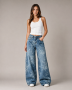 High-Rise Jacquard Wide-Leg Denim Jeans