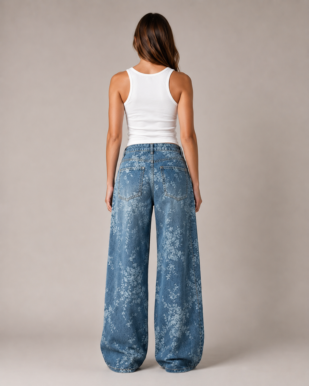 High-Rise Jacquard Wide-Leg Denim Jeans