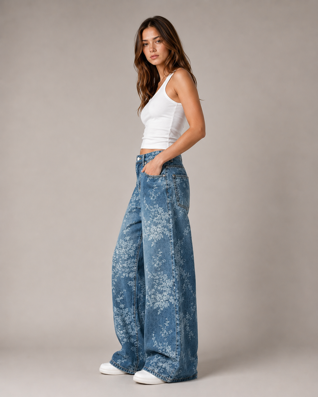 High-Rise Jacquard Wide-Leg Denim Jeans