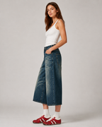 Vintage Wash Cropped Wide-Leg Jeans