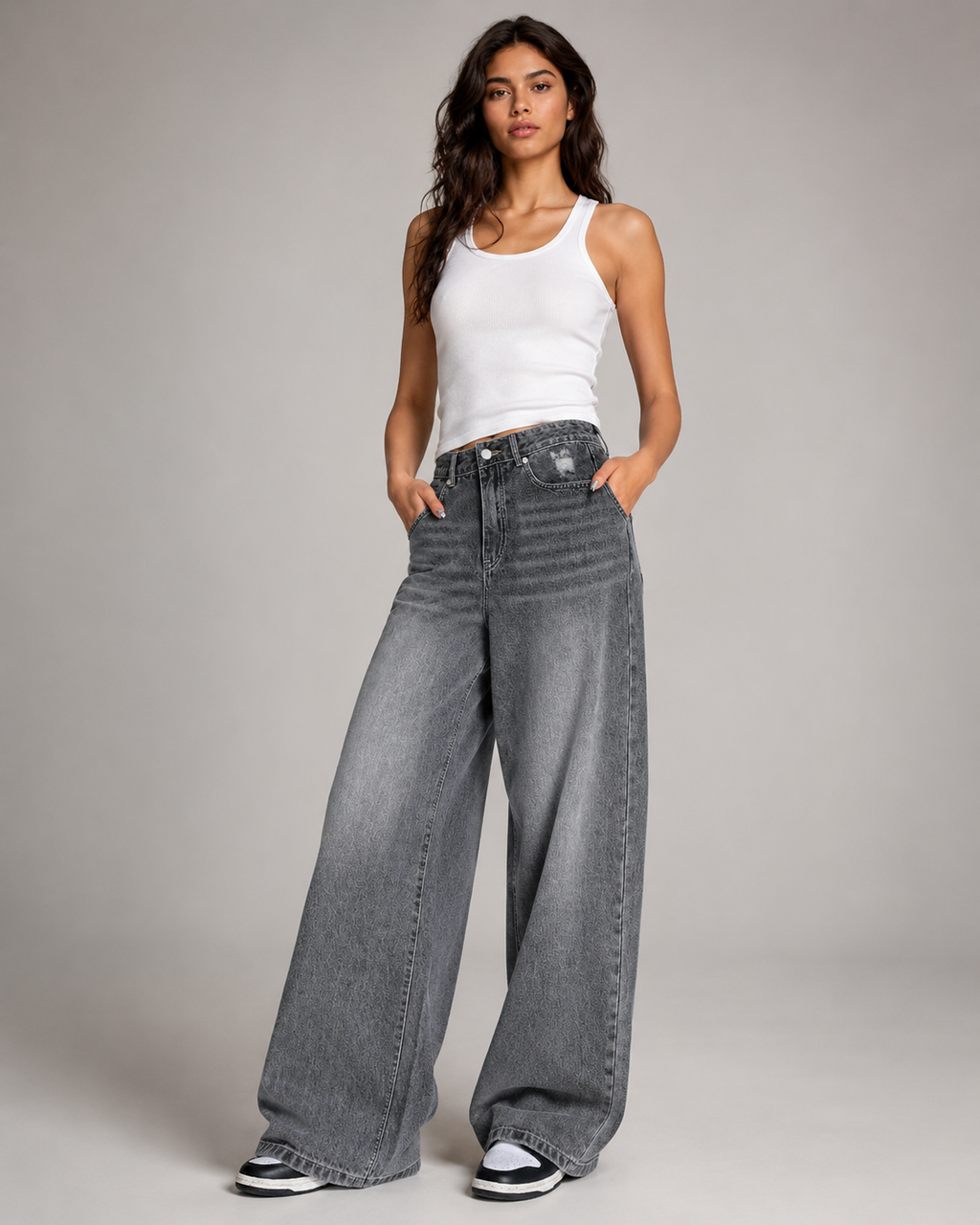 Distressed Wide-Leg Denim Jeans for Women