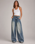 Distressed Wide-Leg Denim Jeans for Women