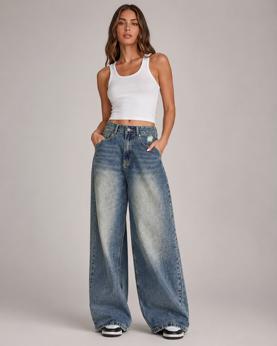 Distressed Wide-Leg Denim Jeans for Women