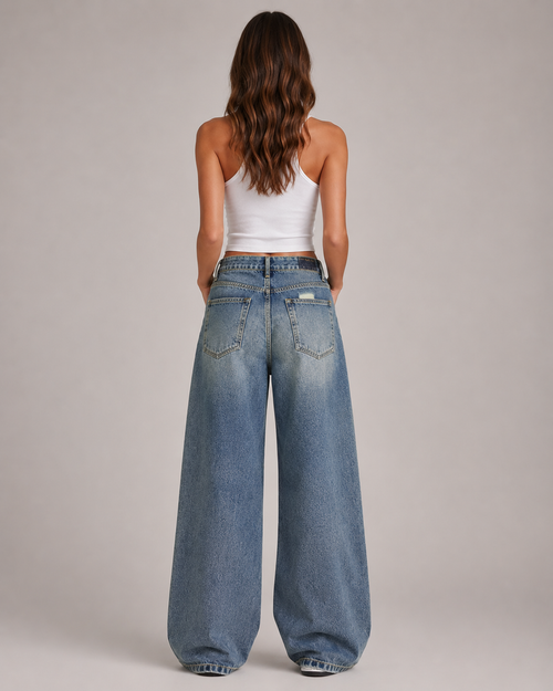 Distressed Wide-Leg Denim Jeans for Women