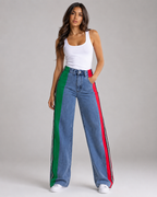 Women's Striped Wide Leg Denim Jeans – High Rise Relaxed Fit Panel Jeans Casual Streetwear Pants