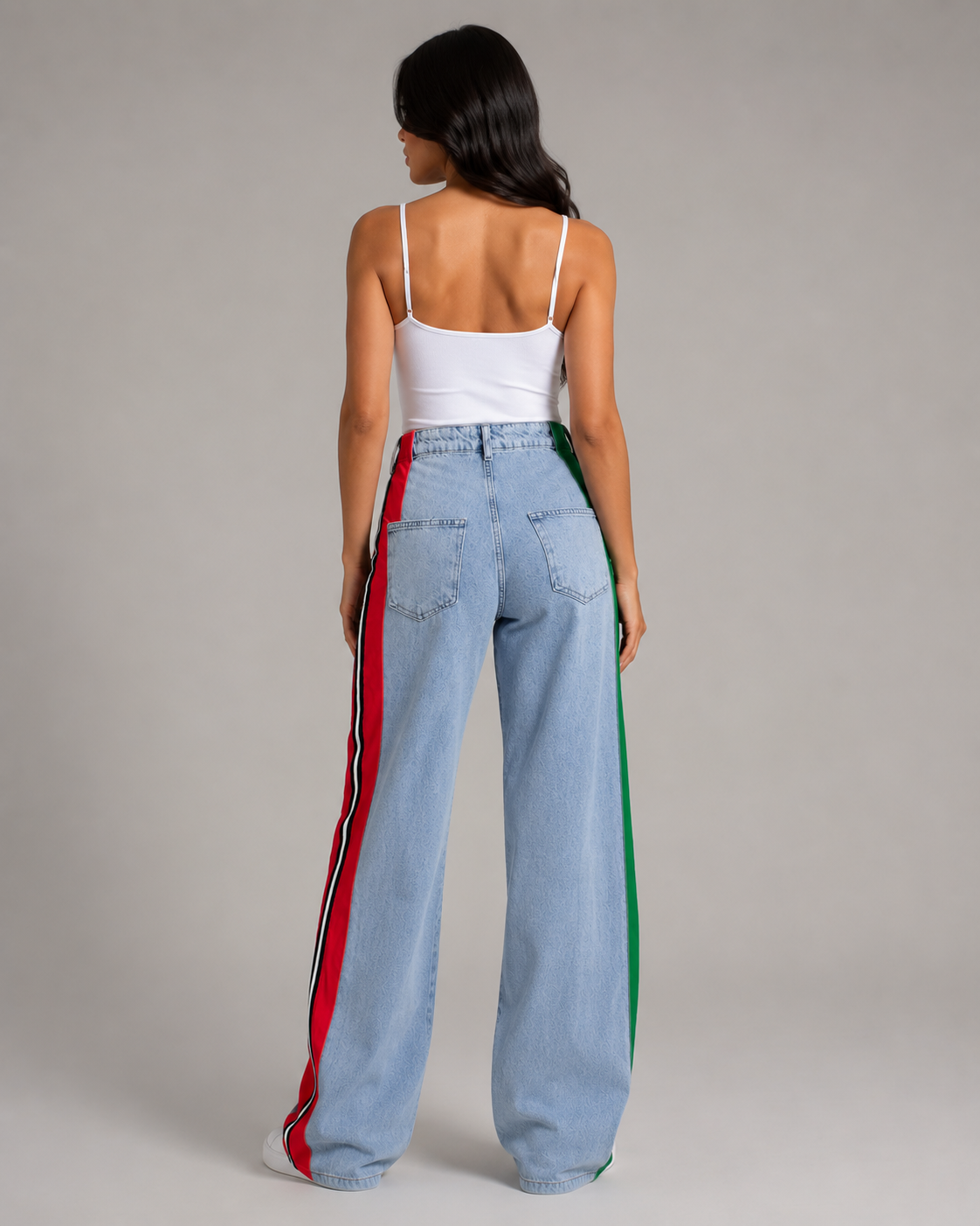 Women's Striped Wide Leg Denim Jeans – High Rise Relaxed Fit Panel Jeans Casual Streetwear Pants