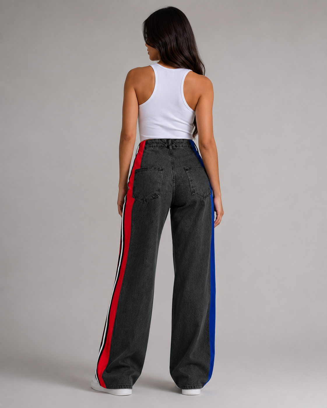 Women's Striped Wide Leg Denim Jeans – High Rise Relaxed Fit Panel Jeans Casual Streetwear Pants
