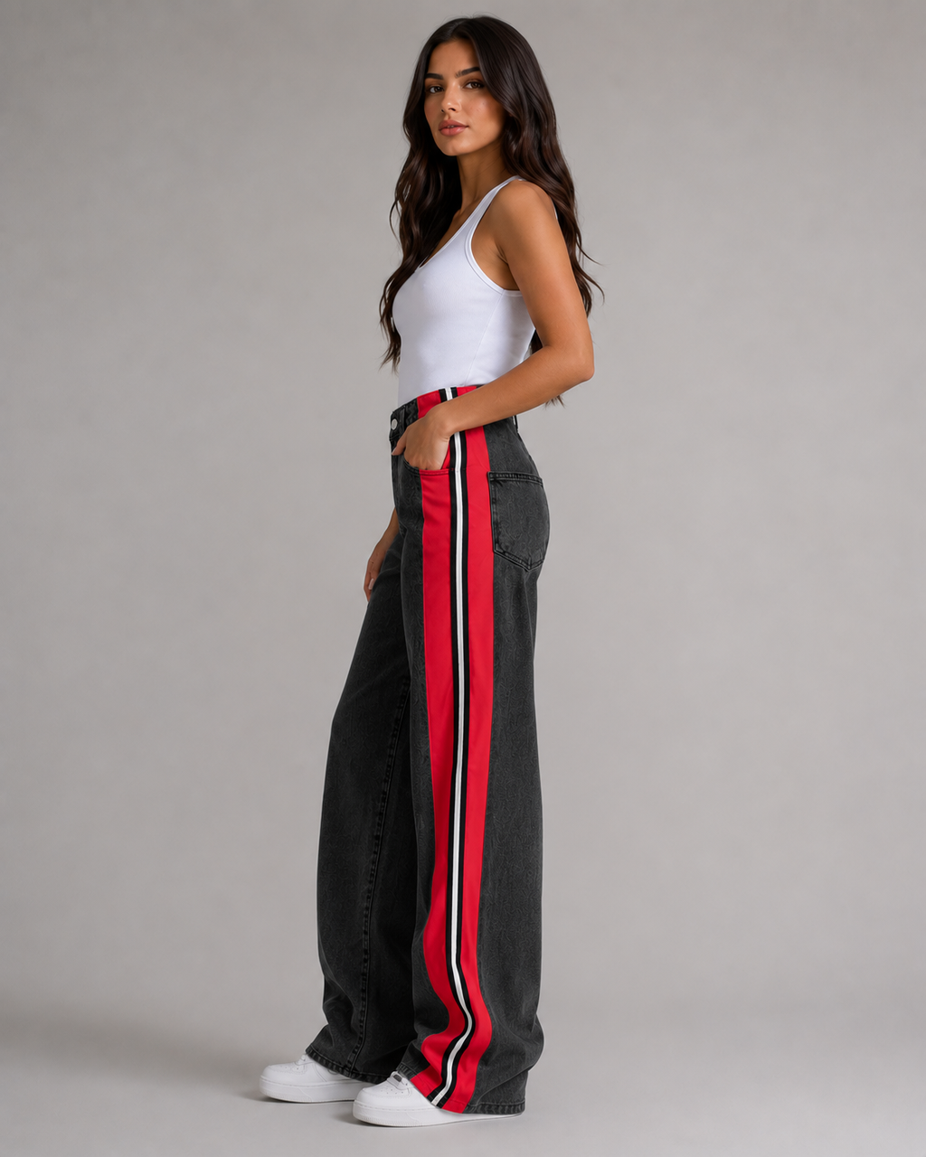 Women's Striped Wide Leg Denim Jeans – High Rise Relaxed Fit Panel Jeans Casual Streetwear Pants
