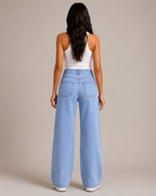 Women's Butterfly Print Wide Leg Denim Jeans – High Waist Relaxed Fit Graphic Casual Streetwear Jeans