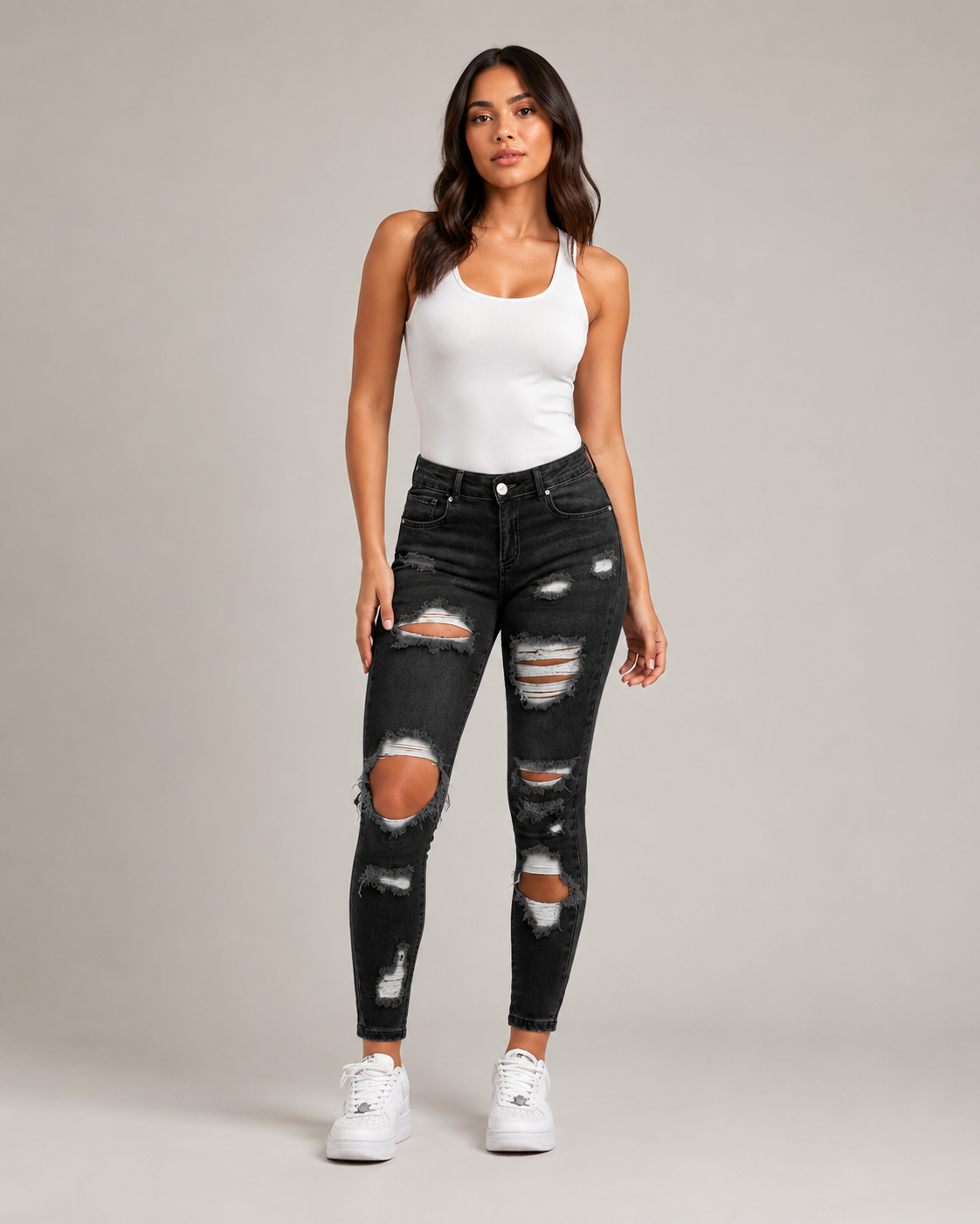 Women's High Waisted Ripped Skinny Jeans – Stretch Distressed Denim Slim Fit Casual Jeans