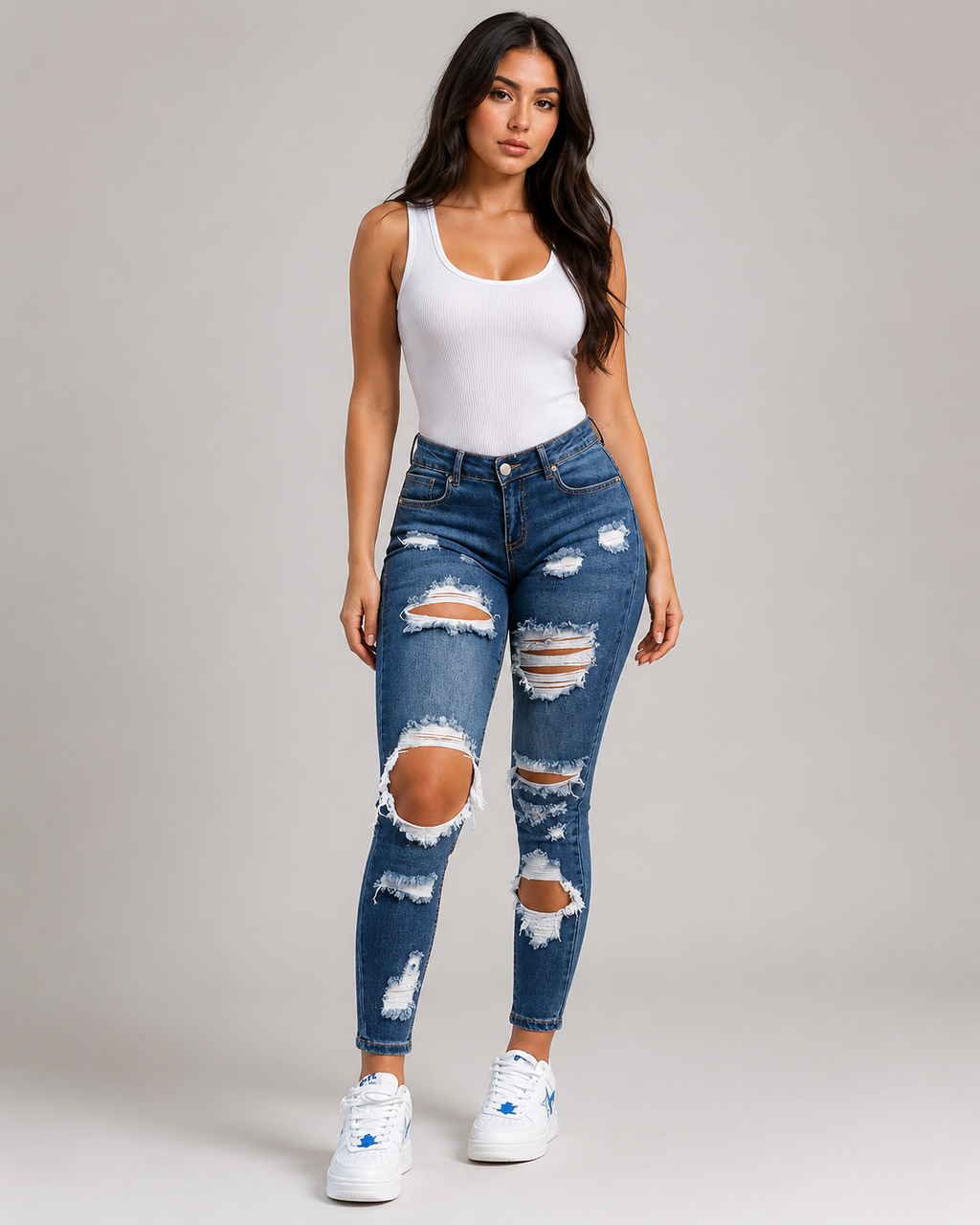 Women's High Waisted Ripped Skinny Jeans – Stretch Distressed Denim Slim Fit Casual Jeans