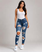 Women's High Waisted Ripped Skinny Jeans – Stretch Distressed Denim Slim Fit Casual Jeans