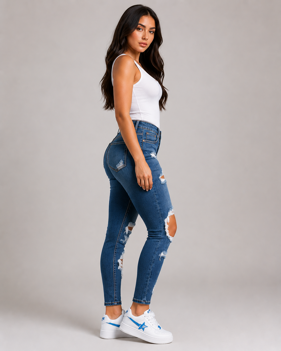 Women's High Waisted Ripped Skinny Jeans – Stretch Distressed Denim Slim Fit Casual Jeans