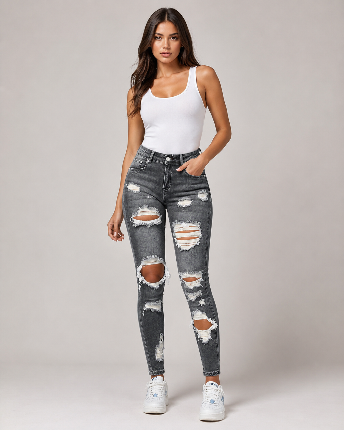 Women's High Waisted Ripped Skinny Jeans – Stretch Distressed Denim Slim Fit Casual Jeans