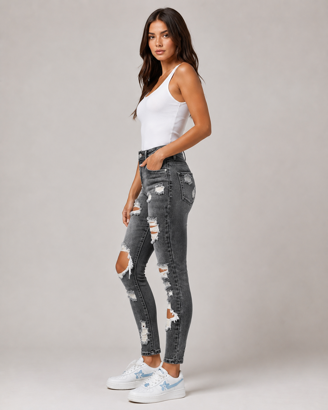 Women's High Waisted Ripped Skinny Jeans – Stretch Distressed Denim Slim Fit Casual Jeans