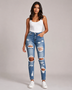Women's High Waisted Ripped Skinny Jeans – Stretch Distressed Denim Slim Fit Casual Jeans