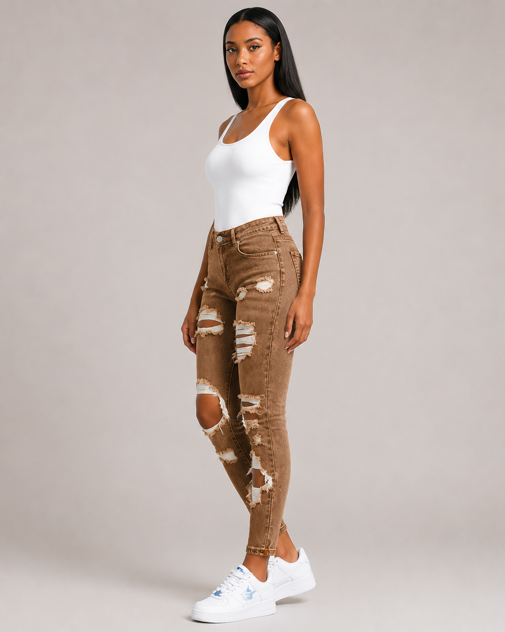 Women's High Waisted Ripped Skinny Jeans – Stretch Distressed Denim Slim Fit Casual Jeans