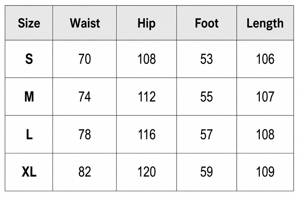 Sizing chart