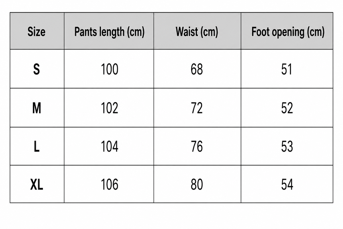 Sizing chart
