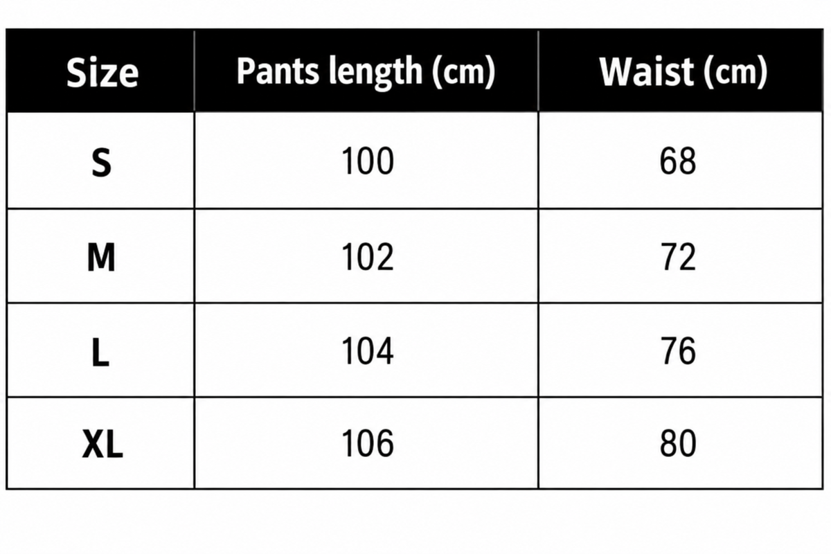 Sizing chart