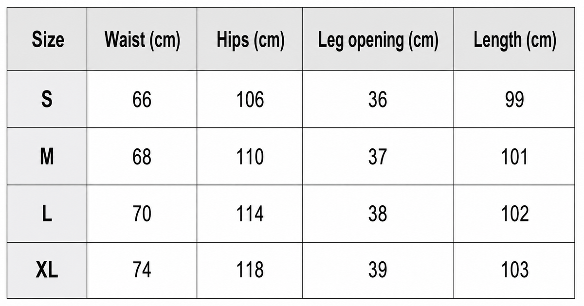 Sizing chart